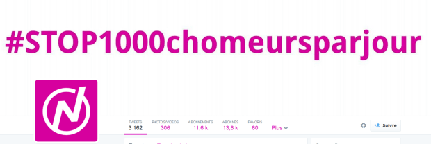 Cover Twitter du compte Nouvelle Donne, qui met en avant un hashtag percutant
