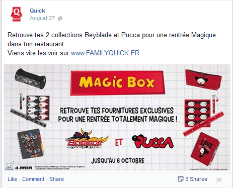 Les offres promotionnelles sont relayées sur Facebook afin d'amplifier la communication off-line